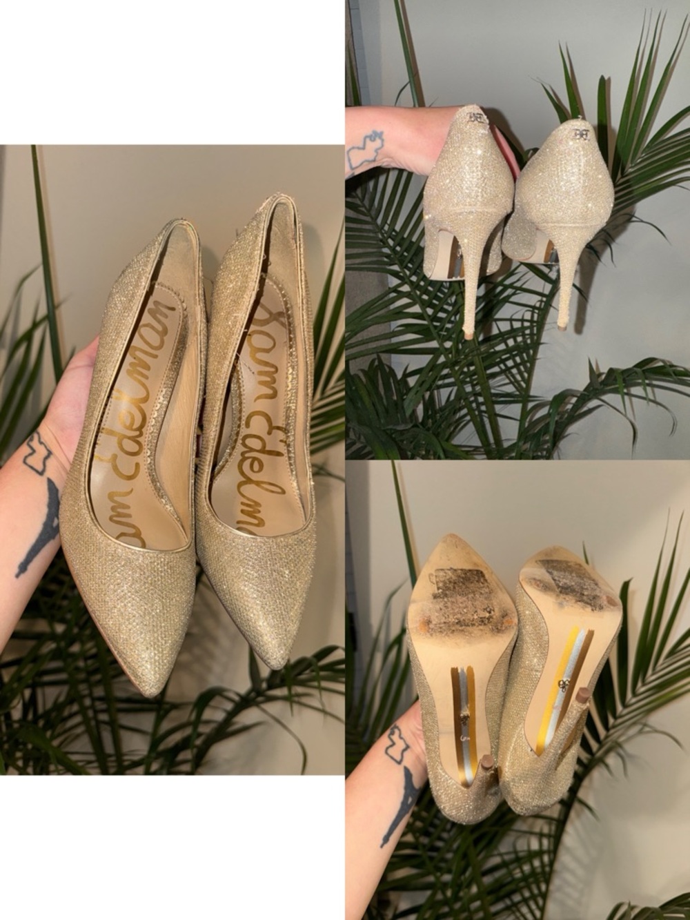 Sam Edelman Glitter Pointed-Toe Stiletto Pumps in Gold